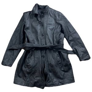 Vintage Danier Lined Black Leather Trench Coat Jacket